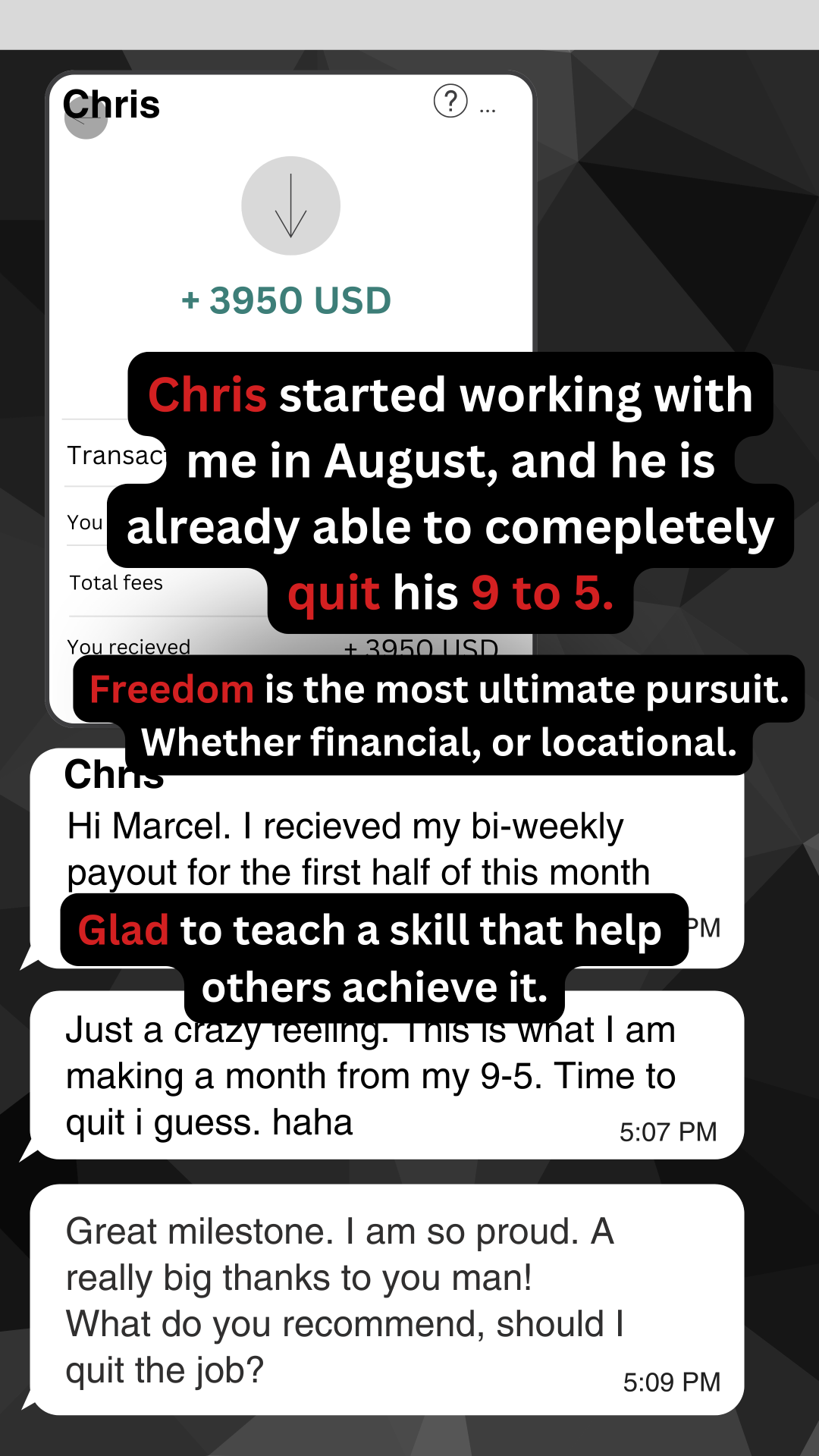 Student Chris quits 9-to-5 after $3,950 bi-weekly payout working with 10XMarcel